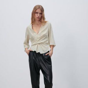 DRAPED LINEN BLEND TOP SAND